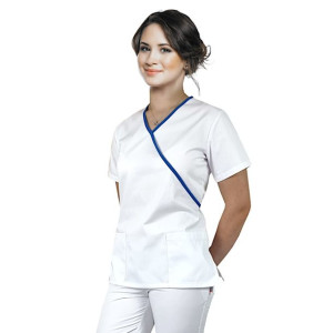 Biała bluza medyczna z lamówką  niebieską - 34