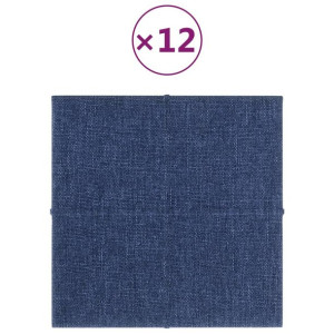 Panele ścienne, 12 szt., niebieskie, 30x30 cm, tkanina, 1,08 m²