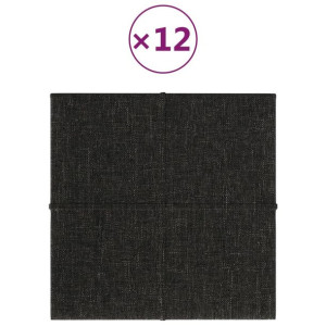 Panele ścienne, 12 szt., czarne, 30x30 cm, tkanina, 1,08 m²