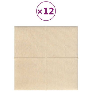 Panele ścienne, 12 szt., kremowe, 30x30 cm, tkanina, 1,08 m²