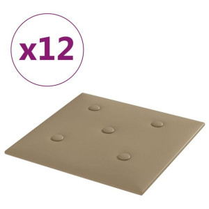 Panele ścienne, 12 szt., cappuccino, 30x30 cm, sztuczna skóra