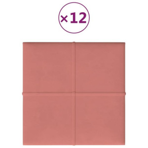 Panele ścienne, 12 szt., różowe, 30x30 cm, aksamit, 1,08 m²