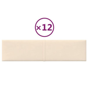 Panele ścienne, 12 szt., kremowy, 60x15 cm, aksamit, 1,08 m²