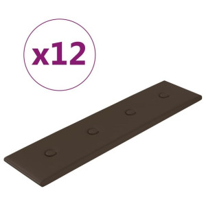 Panele ścienne, 12 szt, brąz, 60x15 cm, sztuczna skóra, 1,08 m²