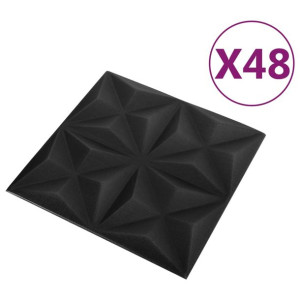 Panele ścienne 3D, 48 szt., 50x50 cm, czarny origami, 12 m²