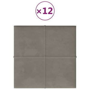 Panele ścienne, 12 szt., jasnoszare, 30x30 cm, aksamit, 1,08 m²