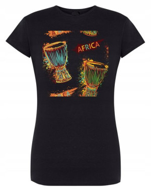 T-Shirt damski fajny nadruk bębenki Afryka r.L