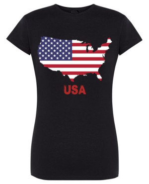 T-Shirt damski fajny nadruk flaga USA r.M