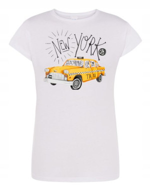 T-Shirt damski fajny nadruk Taxi Nowy Jork r.S