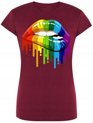 T-Shirt Damski Kolorowe Usta Modny Rozm.L