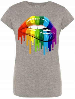 T-Shirt Damski Kolorowe Usta Modny Rozm.M
