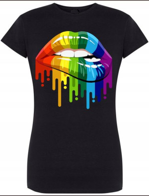 T-Shirt Damski Kolorowe Usta Modny Rozm.S