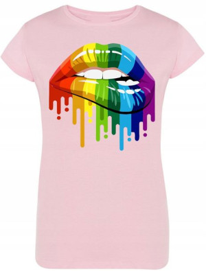 T-Shirt Damski Kolorowe Usta Modny Rozm.XL