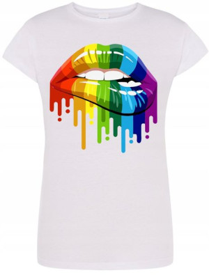 T-Shirt Damski Kolorowe Usta Modny Rozm.XL