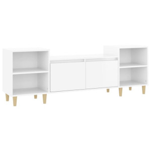Szafka pod TV, wysoki połysk, biała, 160x35x55 cm