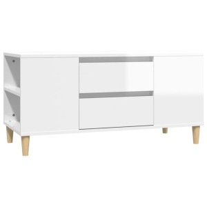 Szafka pod TV, wysoki połysk, biała, 102x44,5x50 cm