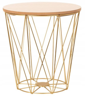 Stolik Drewniany Druciany Złoty Gold Loft M 34cm
