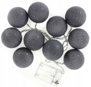 Cotton Balls Świecące Kule x10 Lampki Ciemne Szare