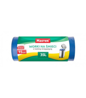 MASTER Worki na śmieci niebieskie z taśmą 35l, A'15 HDPE, 15 szt S029