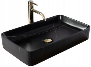 Umywalka Nablatowa Denis Black Stone Marble Rea