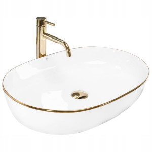 Umywalka Nablatowa CLEO WHITE GOLD EDGE - REA