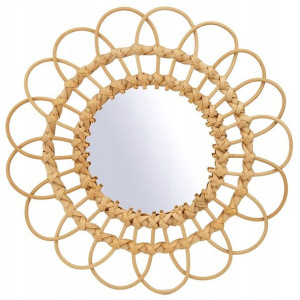 Okrągłe Lustro Boho Bambus Ścienne 34cm Naturalne
