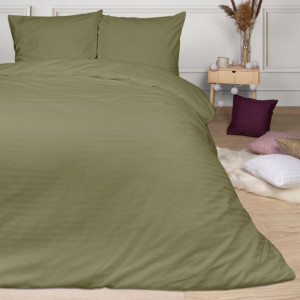 Pościel satyna bawełniana CIZGILI OLIVE GREEN/180x200 EXCLUSIVE