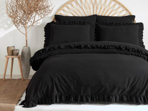 Pościel bawełniana BLACK/160x200(P) STONEWASHED