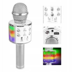Mikrofon karaoke z głośnikiem BT MP3 REC LED
