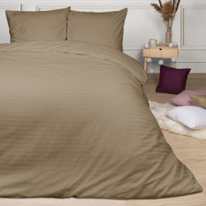 Pościel satyna bawełniana CIZGILI LIGHT BROWN/140x200+1posz. 70x80 EXCLUSIV