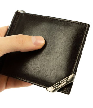 Stylowa, skórzana banknotówka męska z przegródkami na karty — Rovicky