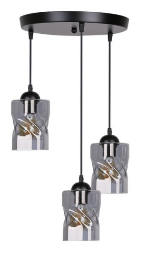 Felis Lampa Wisząca Talerz Czarny 3x60w E27 Klosz Dymiony