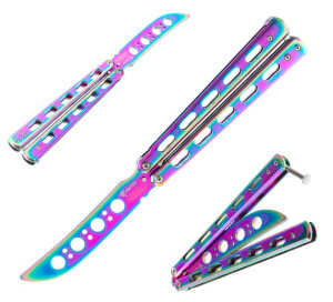 Nóż Motylkowy Treningowy Tępy Motylek Do Treningu Tęczowy Fade 23,5cm