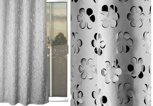 Gotowa zasłona wycinane laserowo 3D kwiaty szary 145x250 cm