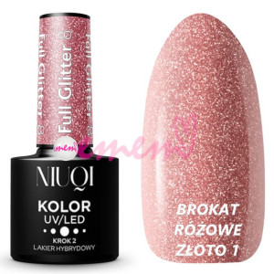 Niuqi Lakier Hybrydowy Uv/Led 5 Ml Brokat Różowe Złoto 1