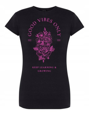 T-Shirt damski nadruk Good Vibes Only KWIATY r.L