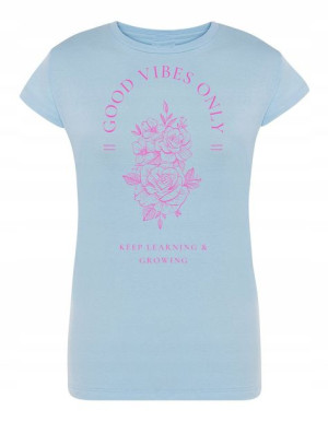 T-Shirt damski nadruk Good Vibes Only KWIATY r.S