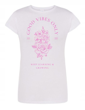 T-Shirt damski nadruk Good Vibes Only KWIATY r.S