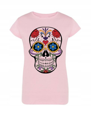 T-Shirt damski nadruk kolorowa czaszka r.M