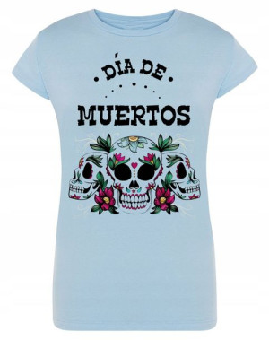 T-Shirt damski nadruk kolorowe CZASZKI r.S