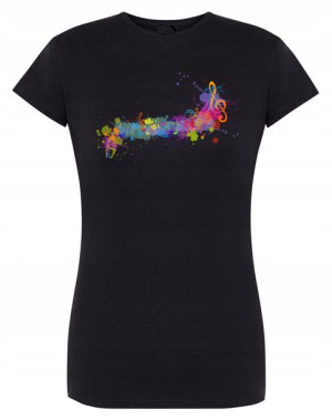T-Shirt damski nadruk kolorowe Nutki MUZYKA r.XL