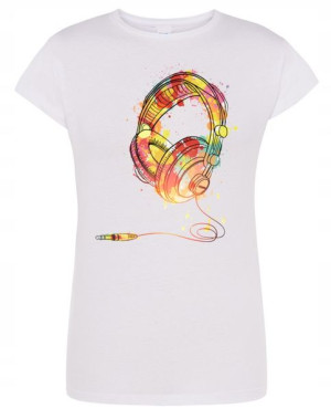 T-Shirt damski nadruk kolorowe SŁUCHAWKI r.M
