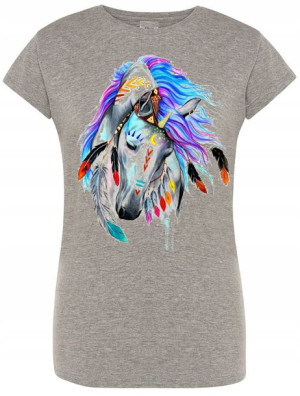 T-Shirt damski nadruk Kolorowy Koń Rozm.L