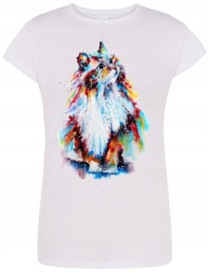 T-Shirt damski nadruk Kolorowy Kot Rozm.L
