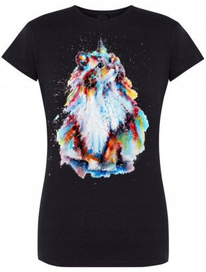 T-Shirt damski nadruk Kolorowy Kot Rozm.S