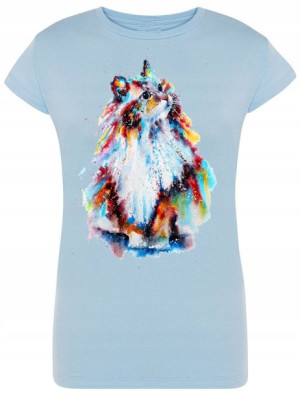 T-Shirt damski nadruk Kolorowy Kot Rozm.S