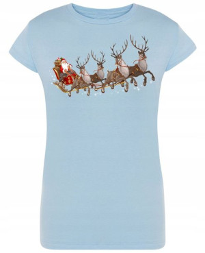 T-Shirt damski nadruk Mikołaj i Renifery R.M