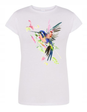 T-Shirt damski nadruk ptak KOLOROWY KANAREK r.L