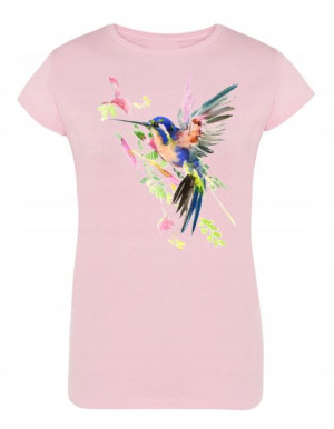 T-Shirt damski nadruk ptak KOLOROWY KANAREK r.S