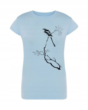T-Shirt damski nadruk Ptak na Gałęzi r.M